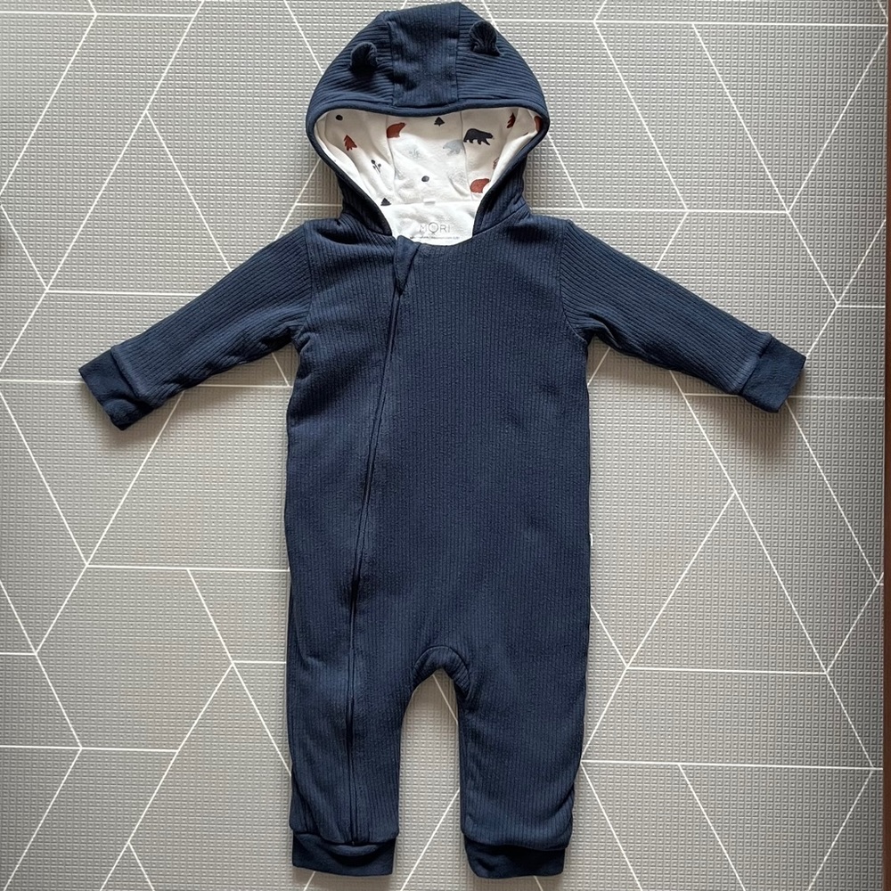 MORI Baby Bear Print Ribbed Pramsuit